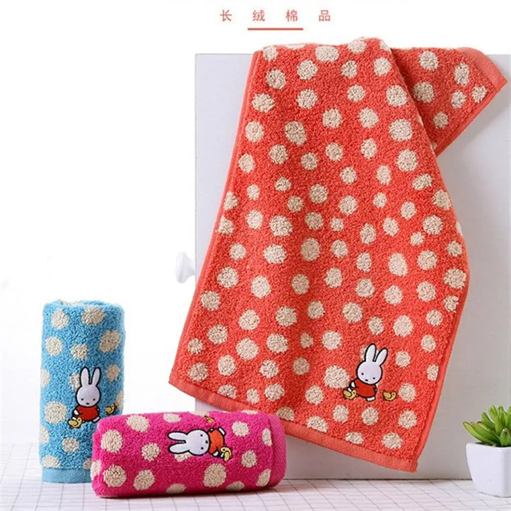Custom Miffy Embroidered Hand Towel Set β Red, Pink & Blue Polka Dot