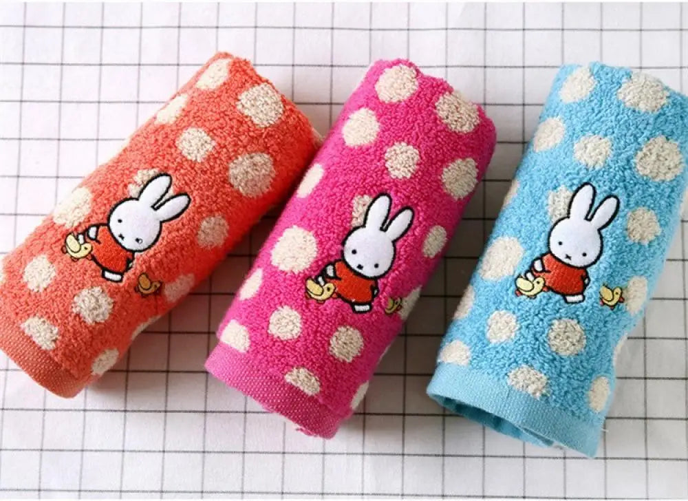 Custom Miffy Embroidered Hand Towel Set β Red, Pink & Blue Polka Dot