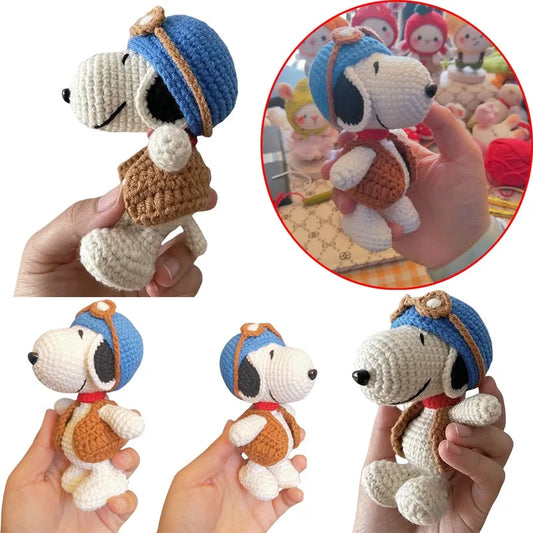 Handmade Knit Snoopy Doll – Aviator Edition