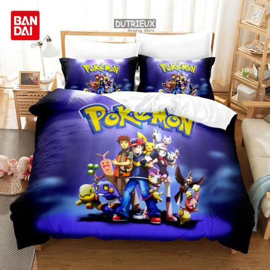 Bandai 3D Home Pokemon Bedding Set 3pc, Duvet Cover x 1, Pillowcases x 2.
